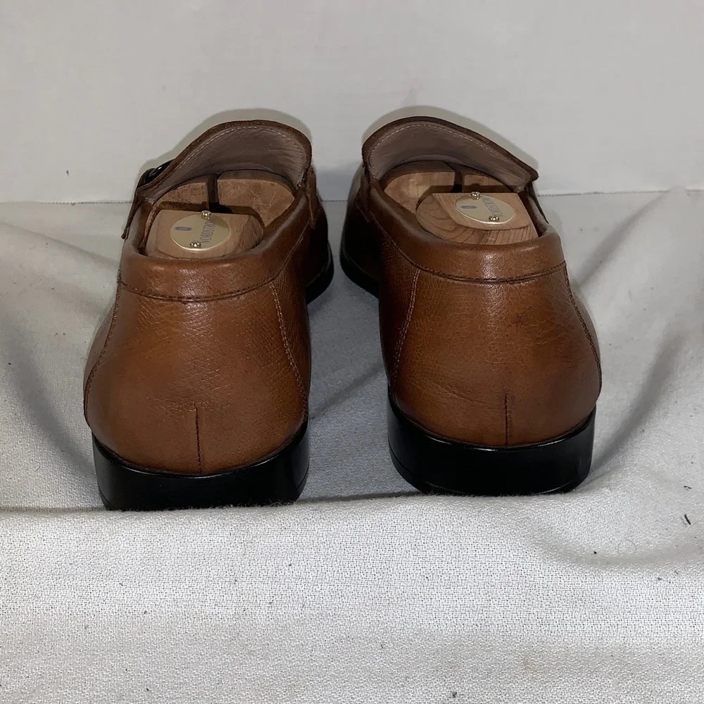 Salvatore Ferragamo Men's Brown Leather Moccasin Loafers with Gancini Ornament